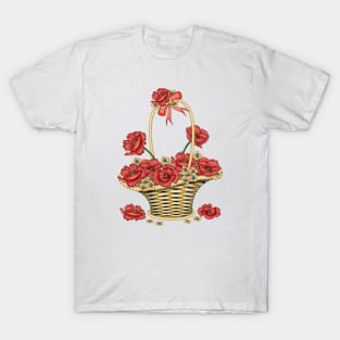 Poppies And Hydrangea Basket T-Shirt